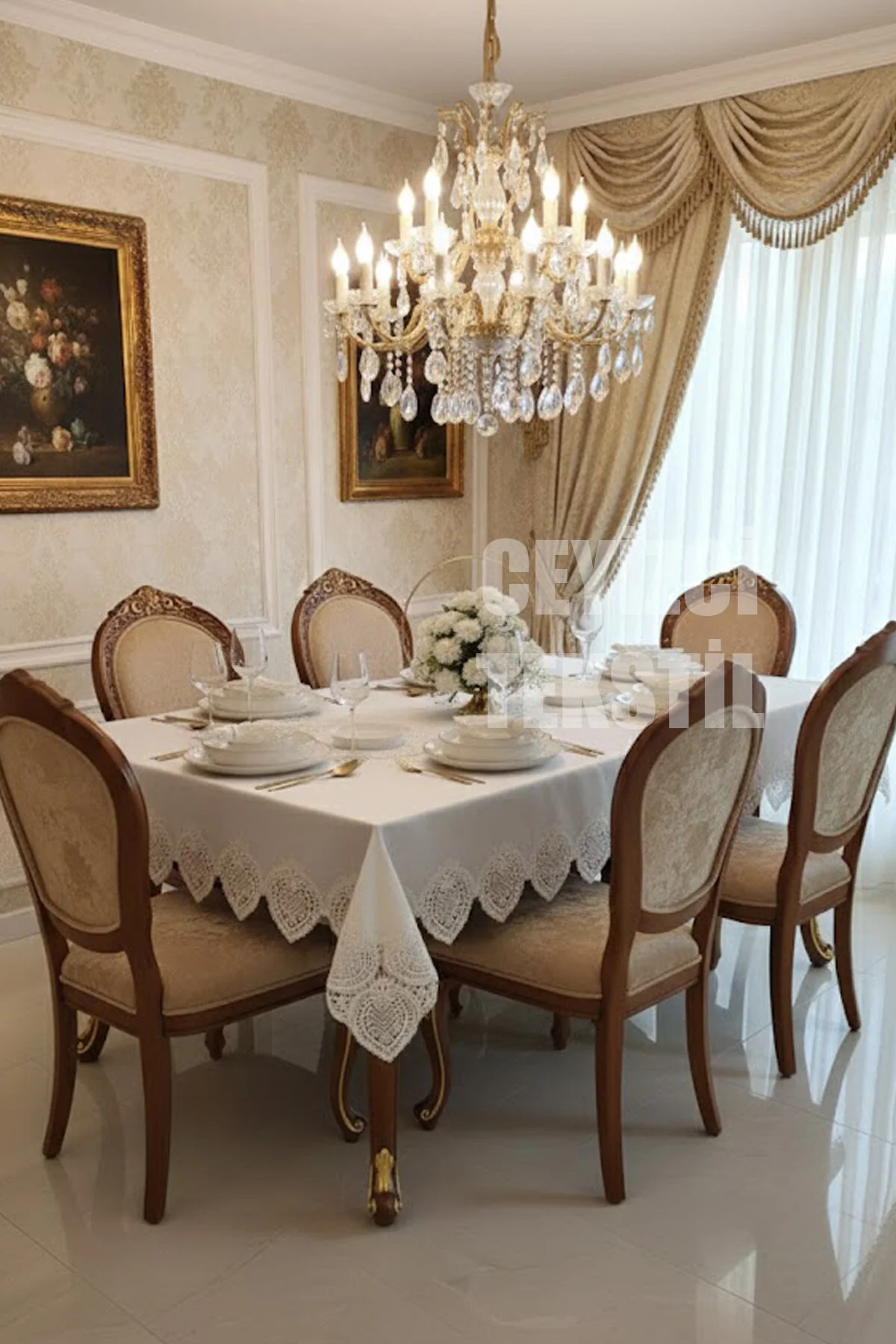 4000 12 Kişilik Masa Örtüsü Takımı, Masa Seti 12 Kişilik 26 Parça 160x220cm - Görsel 1