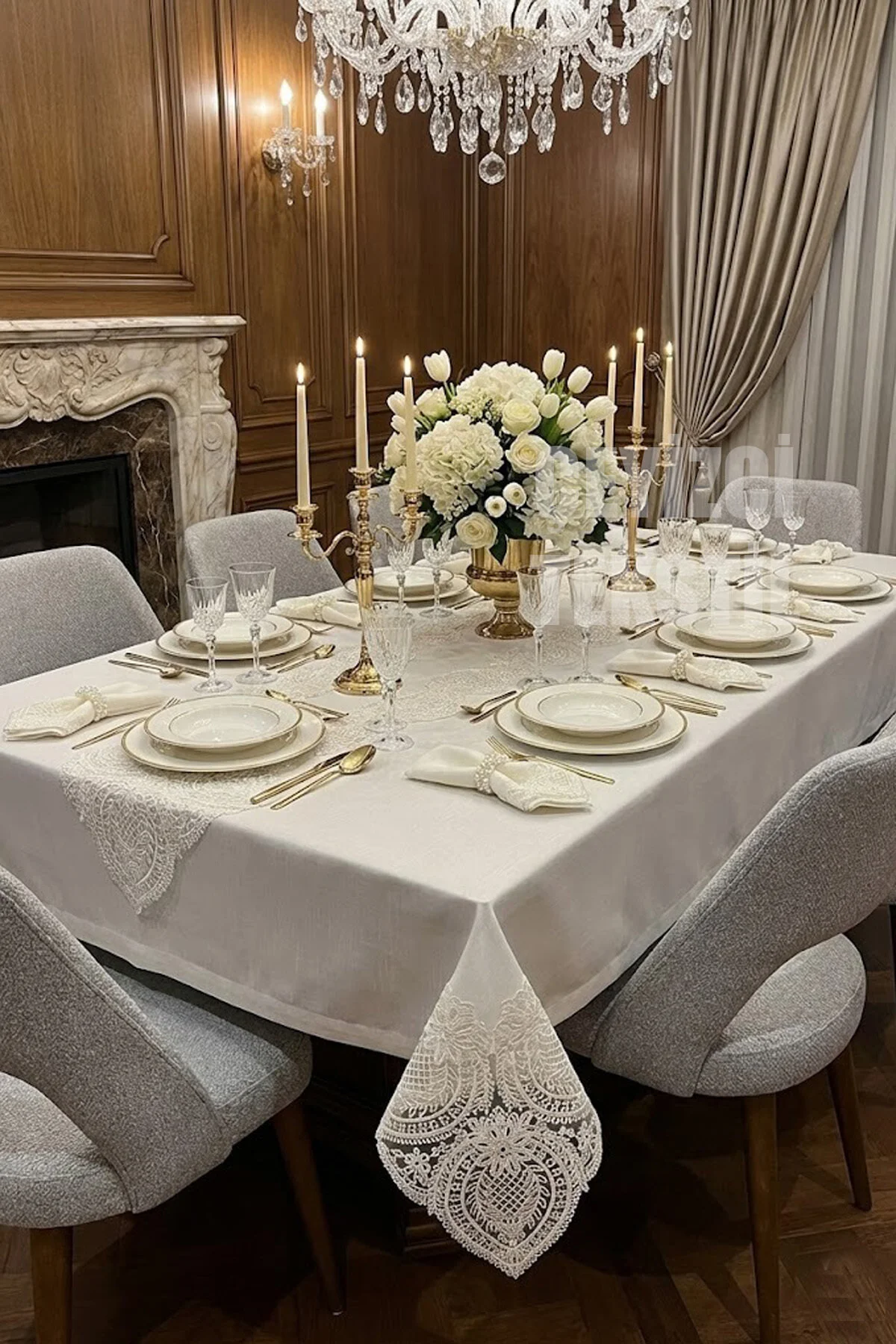 4001 12 Kişilik Masa Örtüsü Takımı, Masa Seti 12 Kişilik 26 Parça 160x220cm - Görsel 1