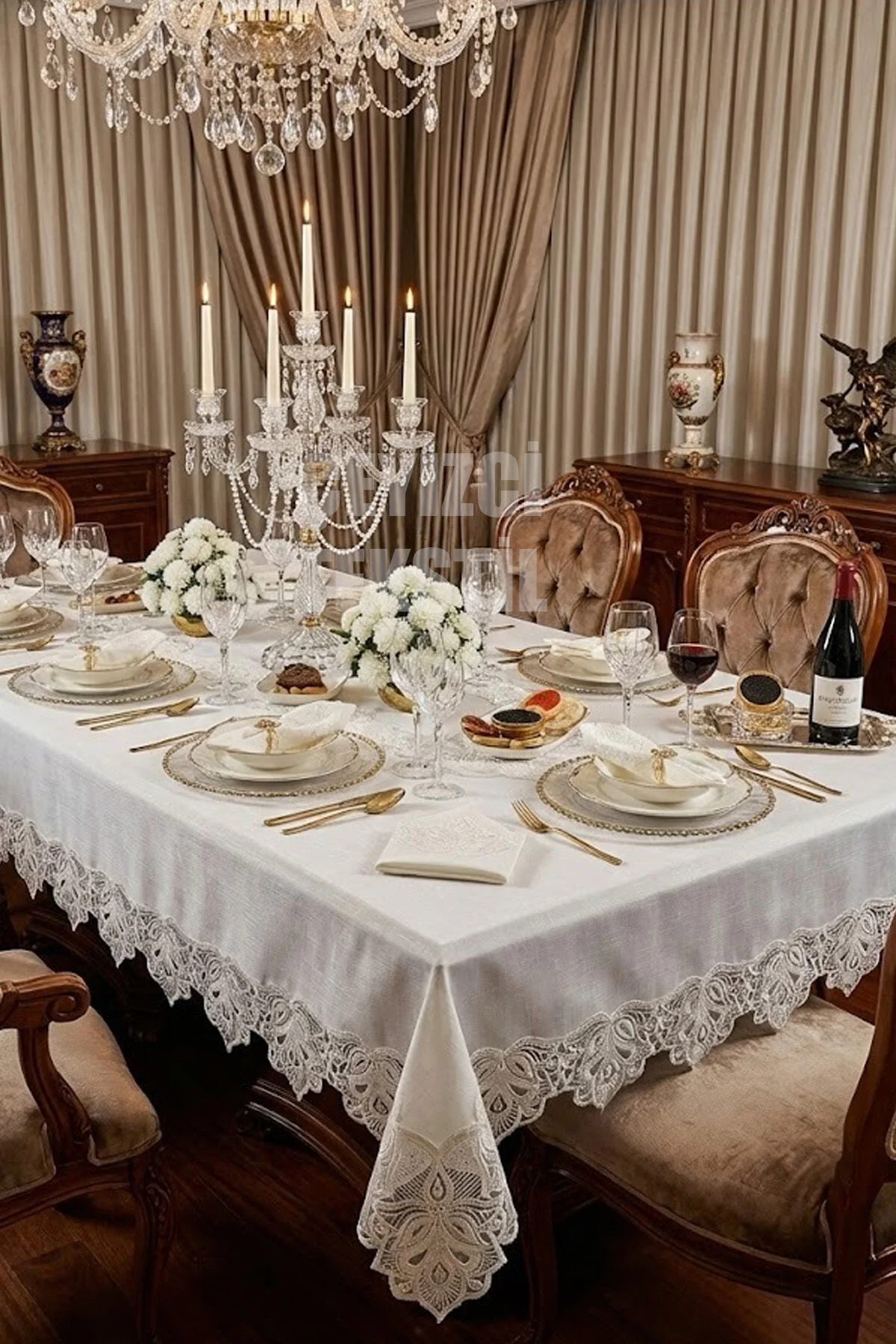 4003 12 Kişilik Masa Örtüsü Takımı, Masa Seti 12 Kişilik 26 Parça 160x220cm - Görsel 1