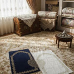 Lacivert Kalpli Eşli Çift / Gelin Damat Bohçası Çeyizlik Seccade Eko 2li Lacivert