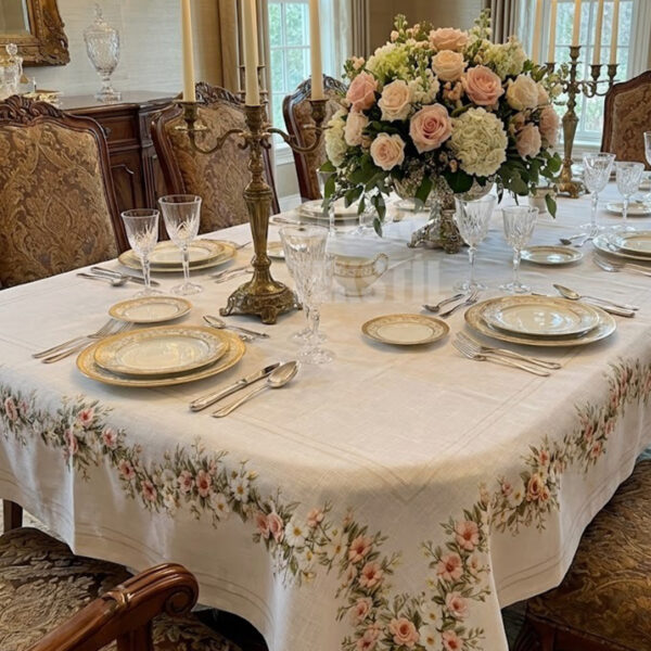 Masa Örtüsü, Dijital Baskılı Kanaviçe Tek Masa Örtüsü, Desenli Leke Tutmaz 160x220cm