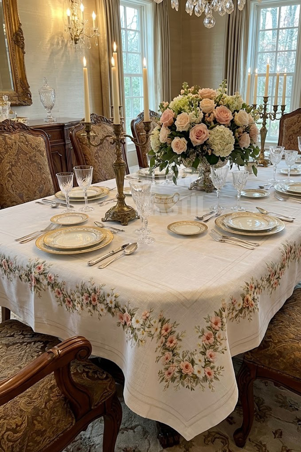 mksson Masa Örtüsü, Dijital Baskılı Kanaviçe Tek Masa Örtüsü, Desenli Leke Tutmaz 160x220cm - Görsel 1