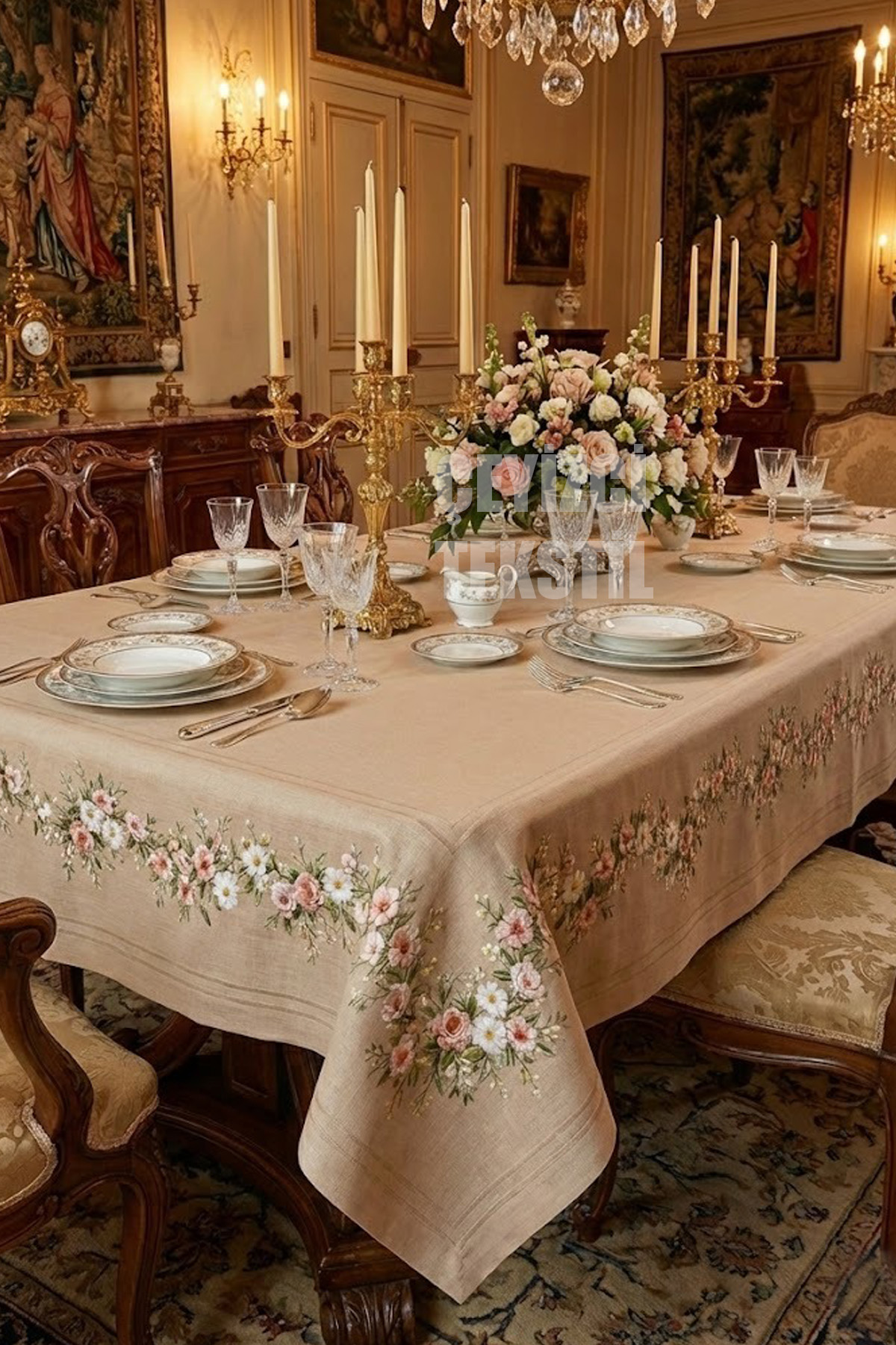 mkssonn2 Masa Örtüsü, Dijital Baskılı Kanaviçe Tek Masa Örtüsü, Desenli Leke Tutmaz 160x220cm - Görsel 1