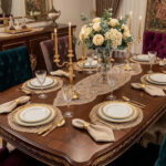 Amerikan Servis, 1 Runner 6 Supla Kapuçino Yemek Servis Takımı, Masa Örtüsü Seti, Servis Sunum Seti