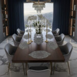 Amerikan Servis, 1 Runner 6 Supla Gri Yemek Servis Takımı, Masa Örtüsü Seti, Servis Sunum Seti