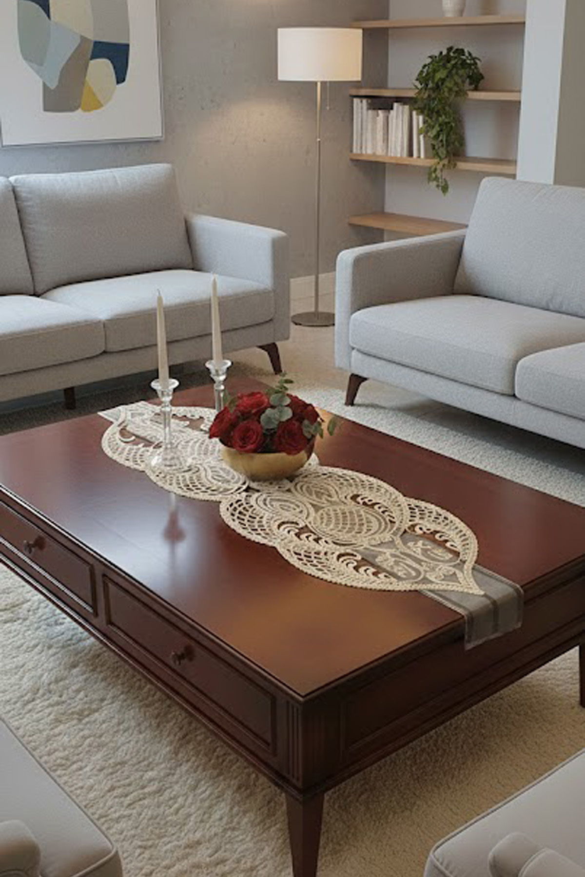 1_org_zoom-26.jpg Fransız Dantel Detaylı Tek Runner, Masa Üzerine Runner, Masa Örtüsü Runneri - Görsel 1