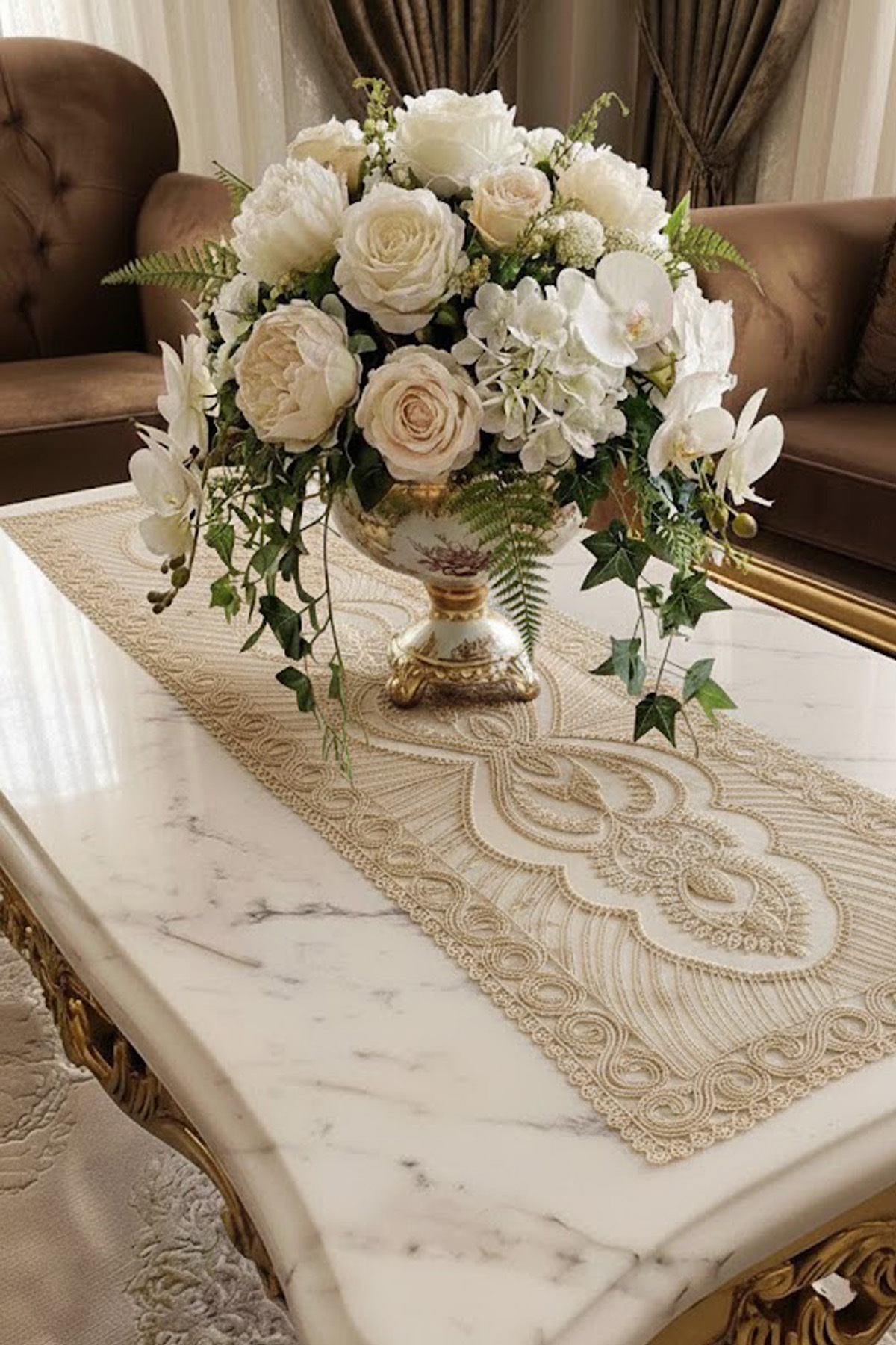1_org_zoom-27.jpg Fransız Dantel Detaylı Tek Runner, Masa Üzerine Runner, Masa Örtüsü Runneri - Görsel 1