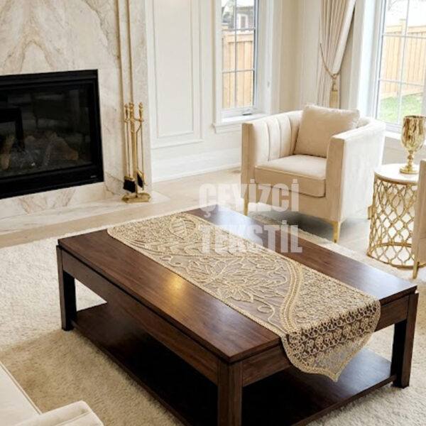 Fransız Dantel Detaylı Tek Runner, Masa Üzerine Runner, Masa Örtüsü Runneri