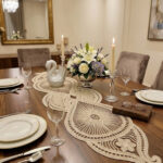 Fransız Dantel Detaylı Tek Runner, Masa Üzerine Runner, Masa Örtüsü Runneri Krem