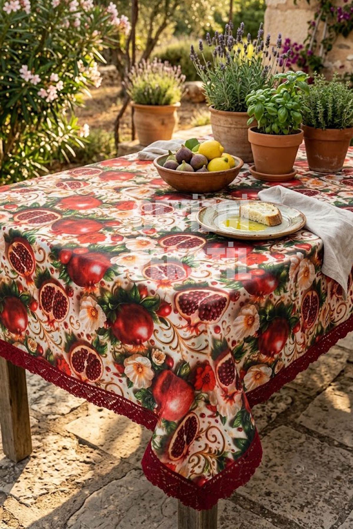 nar.jpg Dijital Baskılı Masa Örtüsü Sofra Bezi 170x170 cm Leke Tutmaz Dekoratif Çeyizlik Masa Örtüsü Piknik Balkon Bahçe Mutfak Yemek Masası Örtüsü - Görsel 1