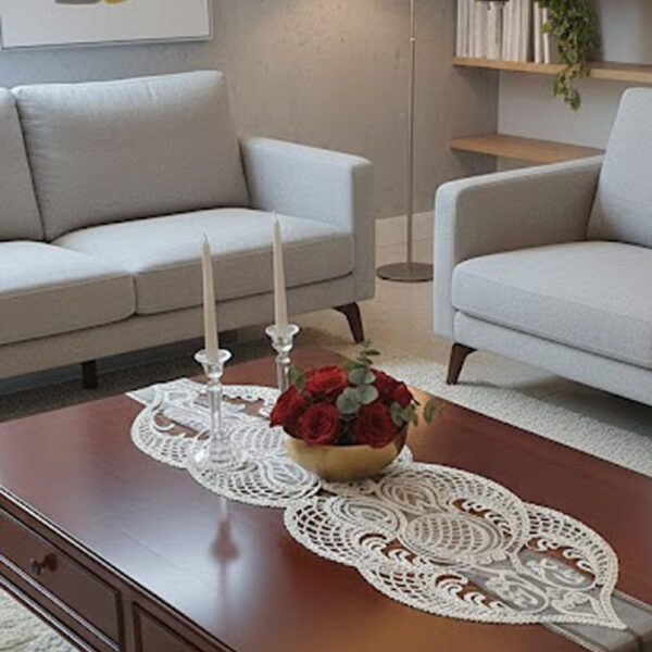 Fransız Dantel Detaylı Tek Runner, Masa Üzerine Runner, Masa Örtüsü Runneri