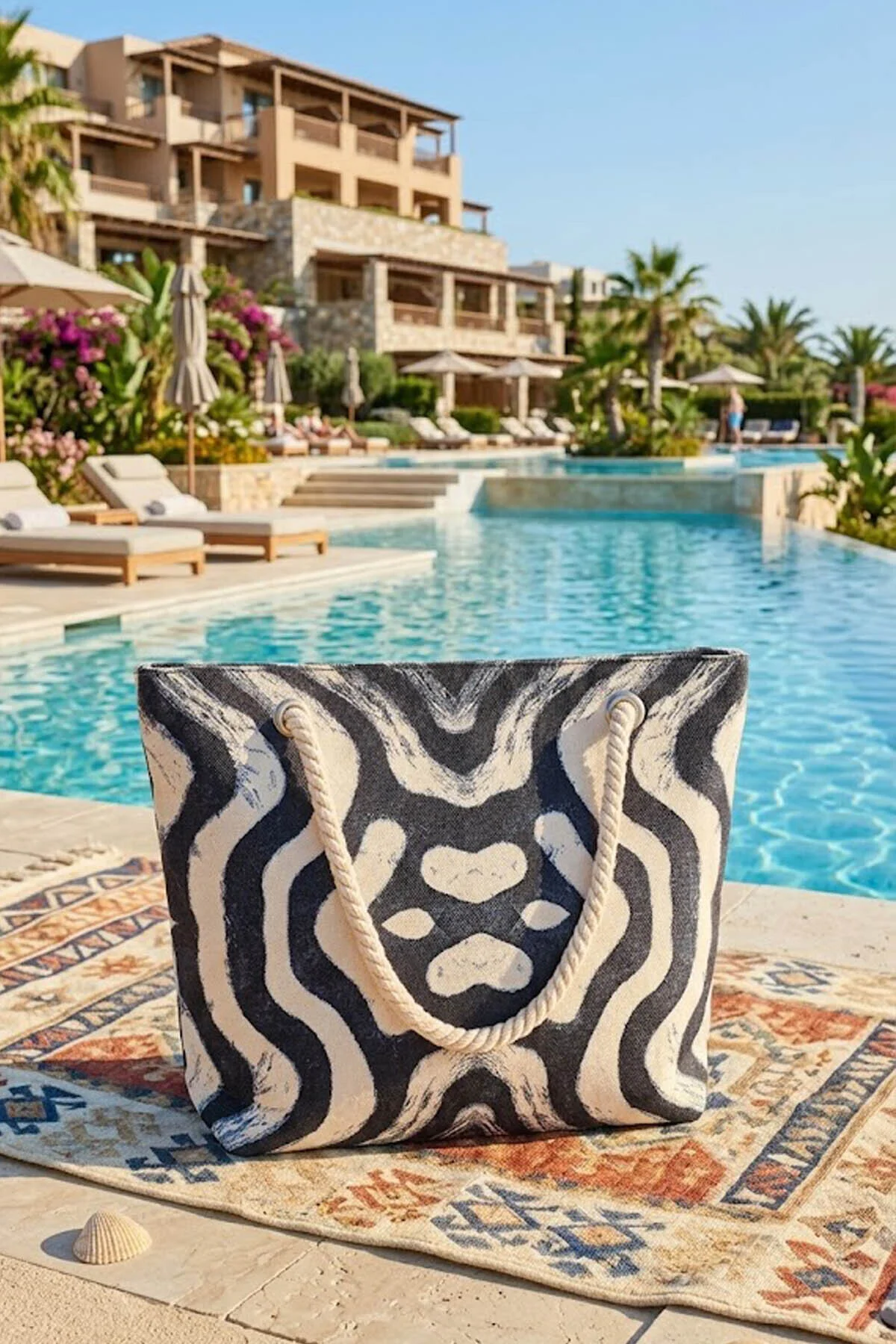1_org_zoom (5) Büyük Boy Plaj Çantası 40x30 cm – Fermuarlı Günlük Omuz, Alışveriş ve Tatil Çantası - Görsel 1