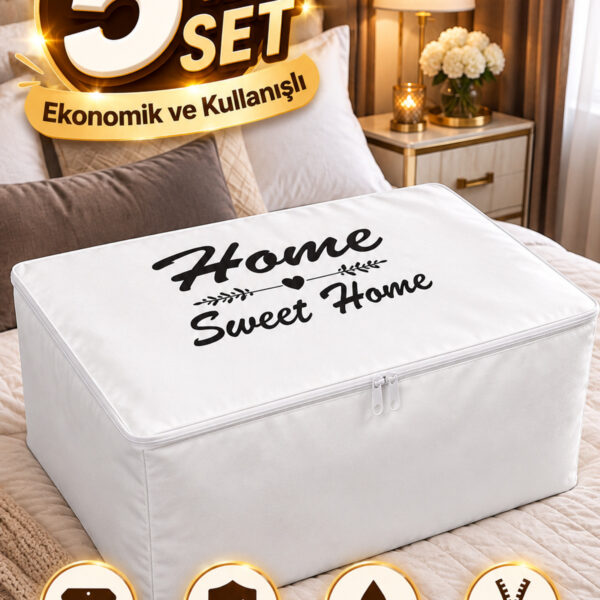 5li Fermuarlı Çeyizlik Hurç, Büyük Boy 60x40x40cm - Saklama Hurcu, Düzenleme Hurcu 5 Adet
