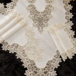 5 Parça Dantelli Salon Takımı Keten Runner Sehpa Örtüsü Vitrin ve Konsol Seti