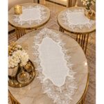3 Parça Krem Gardenya Keten Runner Seti – Dantelli Sehpa, Konsol ve Vitrin Örtüsü Takımı